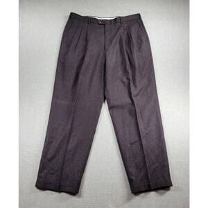 Andrew Fezza Mens Work Pants Size 38/30 Brown Wool Pleated Cuffed Straight Leg